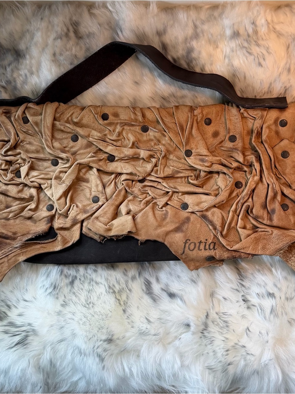 Tan Ruched Leather Shoulder Bag with Stud Detail